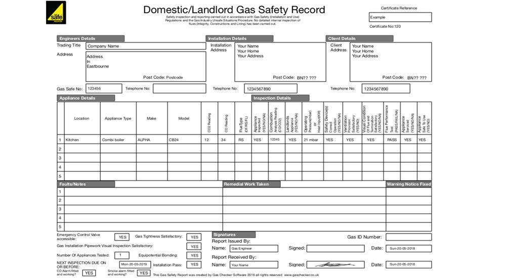 gas safe compliance certificate